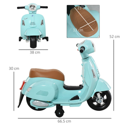 electric motorcycle for children with official Vespa 6v battery license, headlights and horn, for children of 18-36 months, green, 66.5x38x52cm