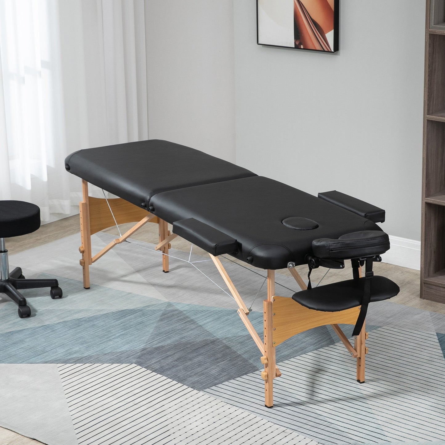 Professional Foldable Massage Table with Adjustable Height and Carrying Bag, Black
