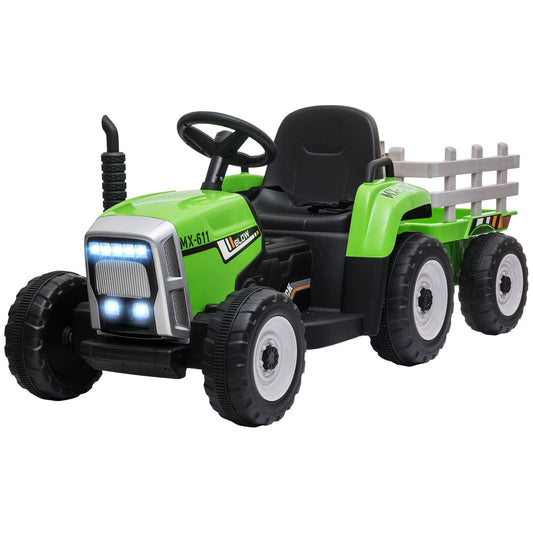 Electric Tractor for Children 3-6 Years with Removable Trailer, 12V Battery and Remote Control, Green