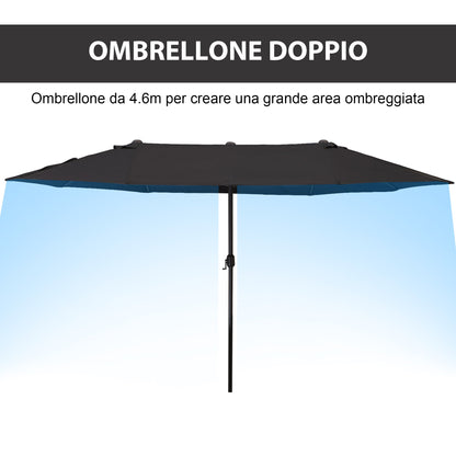 Double Garden Umbrella with Crank Opening, in Steel and Polyester, 460x270x240 cm, Black