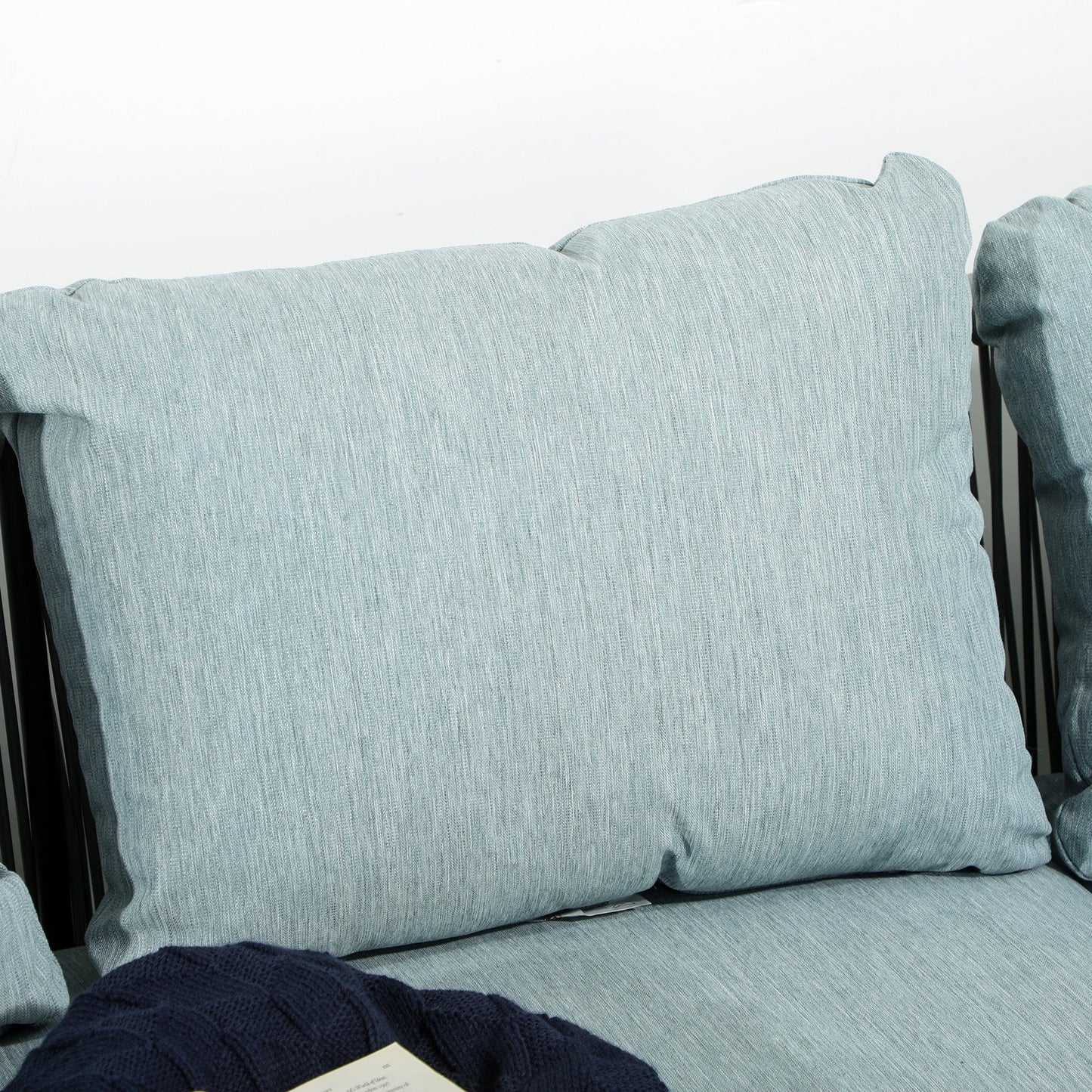 4 Piece Rattan Garden Set with Coffee Table, 2 Corner Sofas and Armchair, Black Grey and Blue