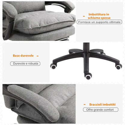 Padded Office Chair with 6 Massage Points, Adjustable Height and Wheels, 70x62x120-130 cm, Grey