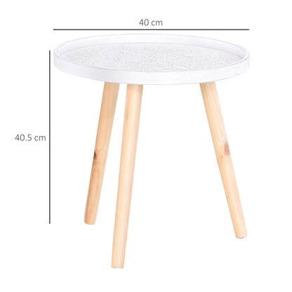 Round Coffee Table with Raised Edge, Wooden, Φ40x40.5cm - White and Gold