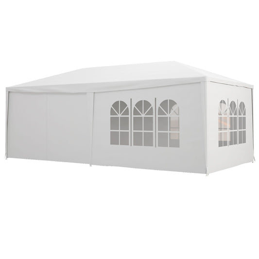 Gazebo Party Tent 6x3m with Removable Side Walls, Doors and Windows, White