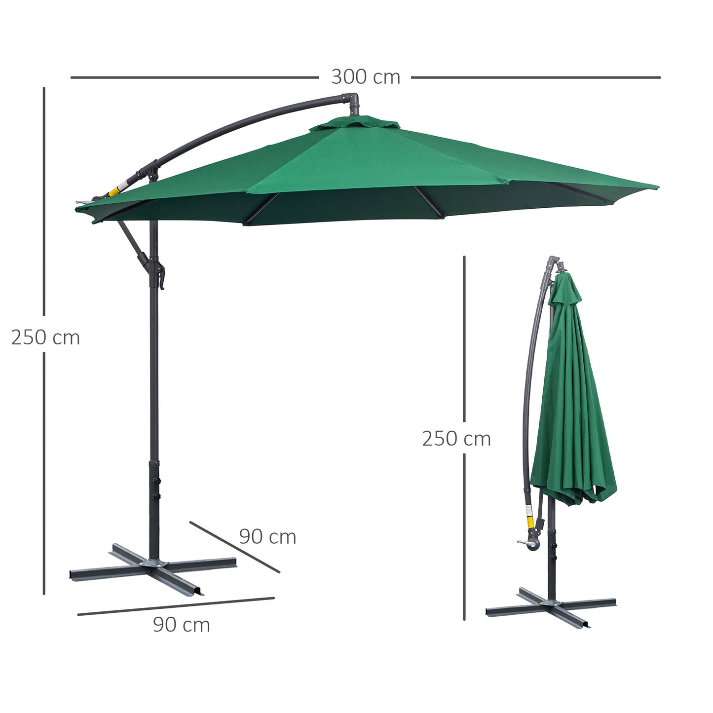 Garden Umbrella 3x2.5 m, Tiltable with Cross Base and Crank, in Steel and Polyester