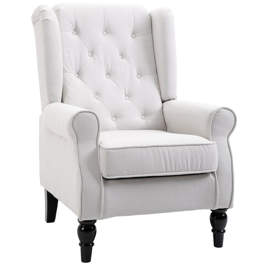 Fabric Upholstered Lounge Chair with Quilted Backrest, 74x86x102cm, Cream White