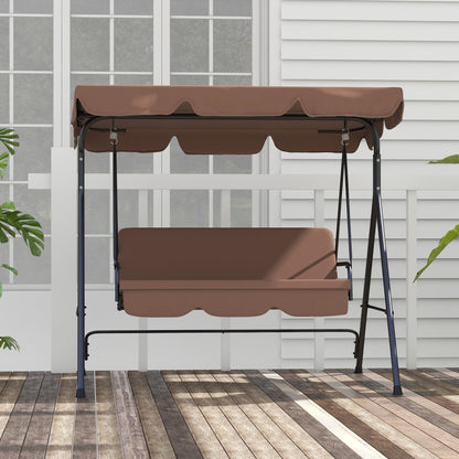 3 Seater Garden Swing with Tilting Sun Canopy and Cushions, 172x110x153 cm, Brown and Black