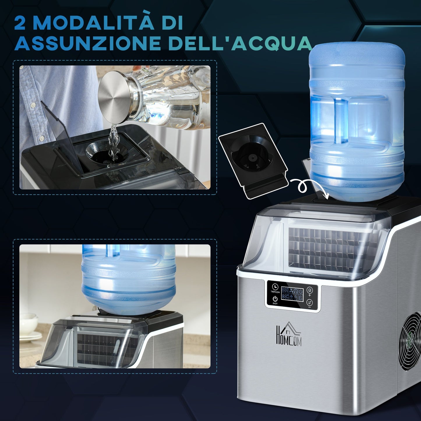 Ice Machine 20kg in 24 Hours, 24 Cubes in 14-18 Minutes with Adjustable Size, 3.2L Tank and Self-Cleaning System, Silver