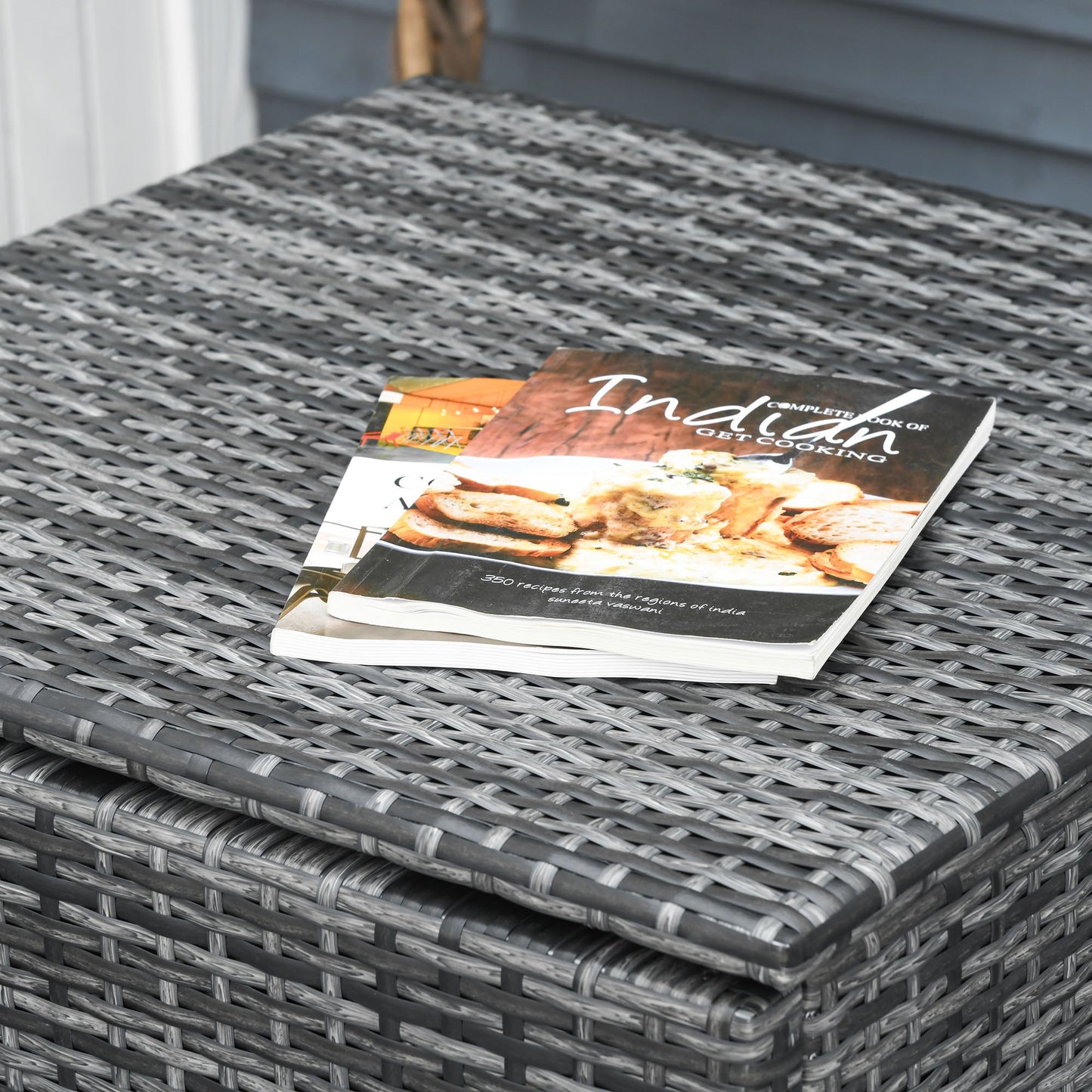 Garden Sofa Set : 4 Piece Garden Set with x2 Double Seater Sofas, Coffee Table and High Table, Steel and Rattan