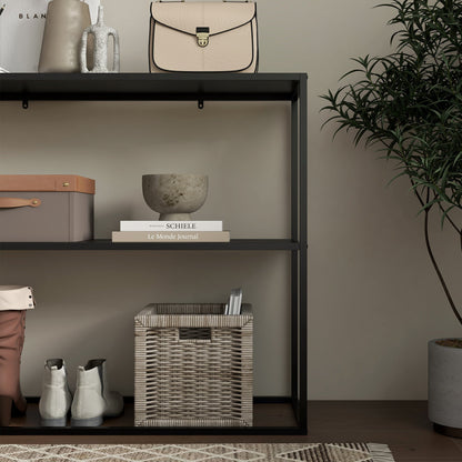 Modern 2-Tier Steel Entryway Console Table, 90x30x75cm, Black