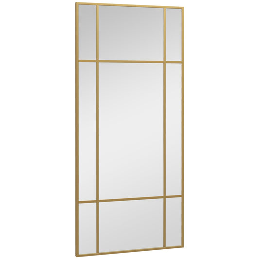Window Style Wall Mirror with Vertical and Horizontal Mounting, 110x50cm, Gold