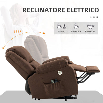 Reclining Lift Chair with Footrest, in Linen Effect Fabric, 87x92x105 cm, Coffee