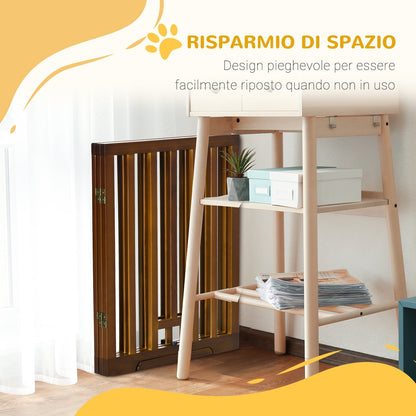3 Panel Folding Dog Gate with Non-Slip Feet for Hallways, Stairs and Rooms, Pine Wood, 181x35x76 cm, Dark Brown
