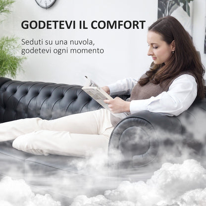 3-Seater Chesterfield Style Sofa Quilted with Pocket Springs, Faux Leather, 213x86x79 cm, Black