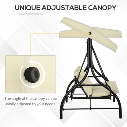 3 Seater Garden Swing with Adjustable Canopy, Metal and Teslin Fabric, Beige and Black
