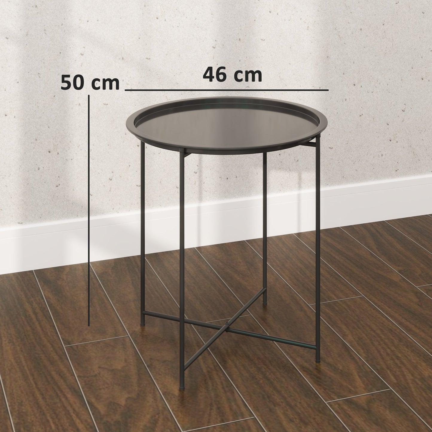 Garden Coffee Table with Removable Tray and Folding Steel Legs, Ø46x50 cm, Black