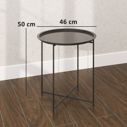 Garden Coffee Table with Removable Tray and Folding Steel Legs, Ø46x50 cm, Black