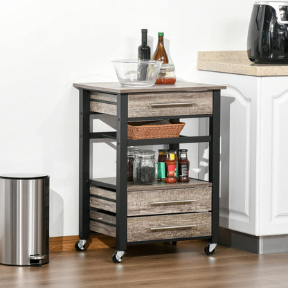 Kitchen Trolley with 3 Drawers and Shelf, Multipurpose Chipboard Cabinet, 60x50x84.5cm, Oak