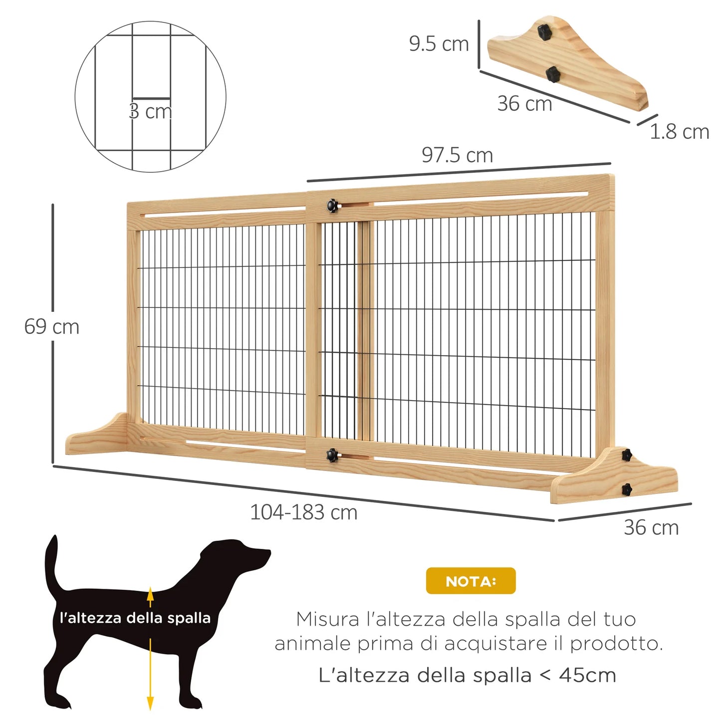 Extendable Indoor Dog Gate in Pine Wood with Steel Wires
