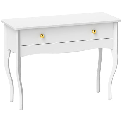 Dressing Table and Console Table for Entrance Hall with Large Wooden Drawer, 100x40x74 cm, White
