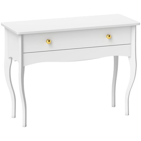 Dressing Table and Console Table for Entrance Hall with Large Wooden Drawer, 100x40x74 cm, White