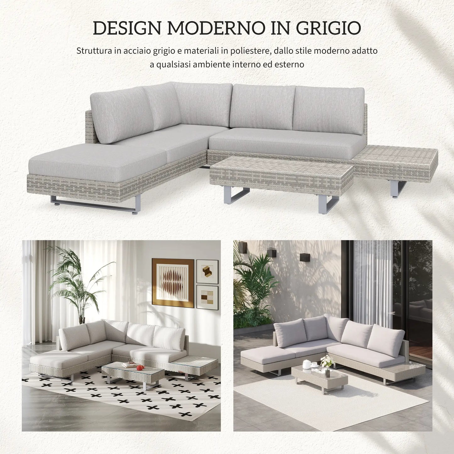 Outdoor Garden Set, Garden Lounge, Outdoor Sofa Set with Garden Table, Grey Rattan Garden Furniture