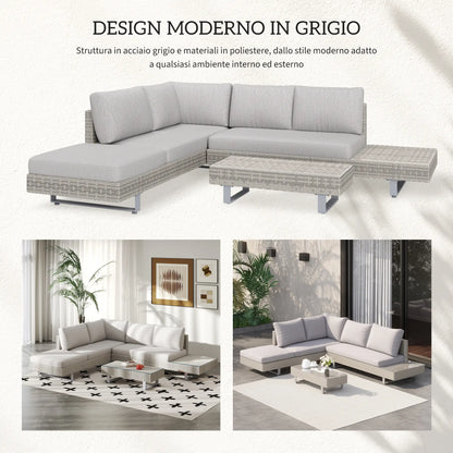 Outdoor Garden Set, Garden Lounge, Outdoor Sofa Set with Garden Table, Grey Rattan Garden Furniture