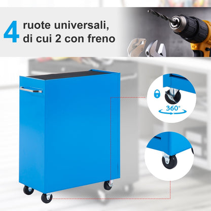 Tool Trolley Equipment Storage with Drawer Blue 61.5 x 33 x 82.5cm