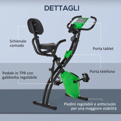 2-in-1 Folding Exercise Bike, 8-Level Adjustable Magnetic Resistance, Quiet Home Exercise Bike with Heart Rate Sensor, Arm Bands, LCD Screen, 2.5kg Flywheel, Green