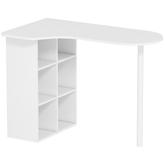 Curved Bedroom Desk with 6 Shelves and 4 Adjustable Shelves, Steel and Wood, 100x59x75.5 cm, White