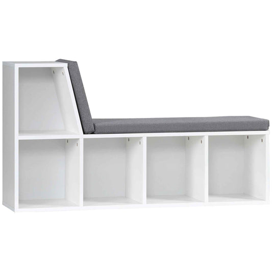 Modern 5-Tier Open Bookcase with 2 Cushions, Wooden, 108x30x60 cm, Grey