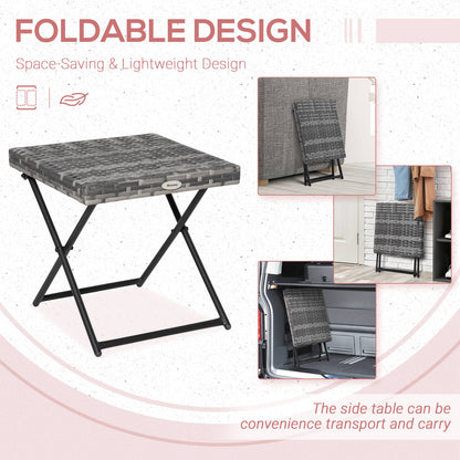 Space-Saving Folding Garden Table in Synthetic Rattan and Steel, 40x40x40cm, Grey