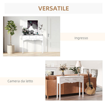 Modern MDF Entrance Console Table with 3 Drawers, 100x32x85 cm, White