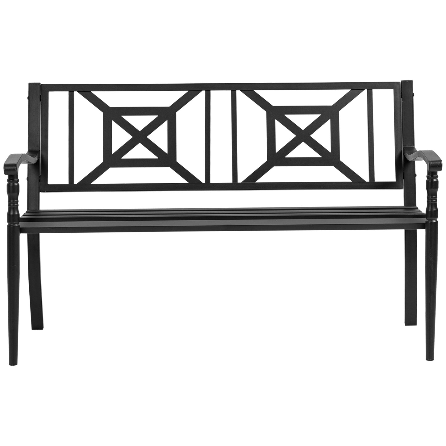 2-Seater Steel Garden Bench with High Back and Armrests, 128x62.5x81.5 cm, Black