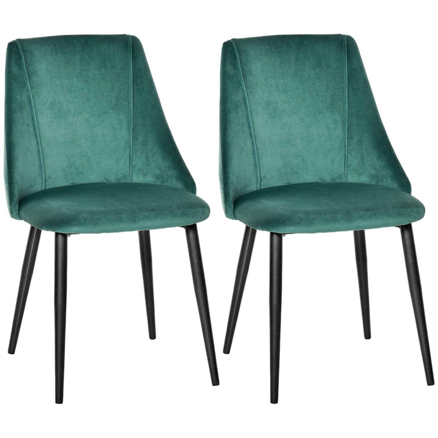 Set of 2 Modern Upholstered Dining Chairs with Upholstery and Backrest, Iron Legs for Kitchen, Living Room or Lounge in Modern Style, Green and Black, 50x56