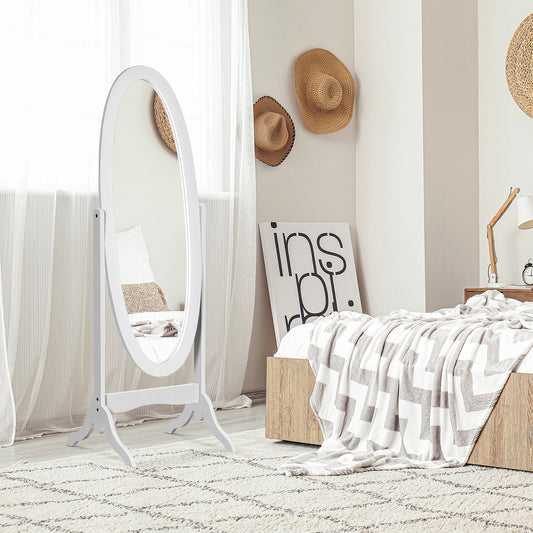 Oval Full Length Floor Mirror with Adjustable Tilt, 47.5x45.5x154.5cm, White