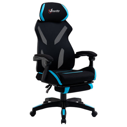 Gaming Chair with Lumbar Support, Ergonomic Office Chair with Adjustable Height in Black and Blue Fabric, 65x65x119-129cm