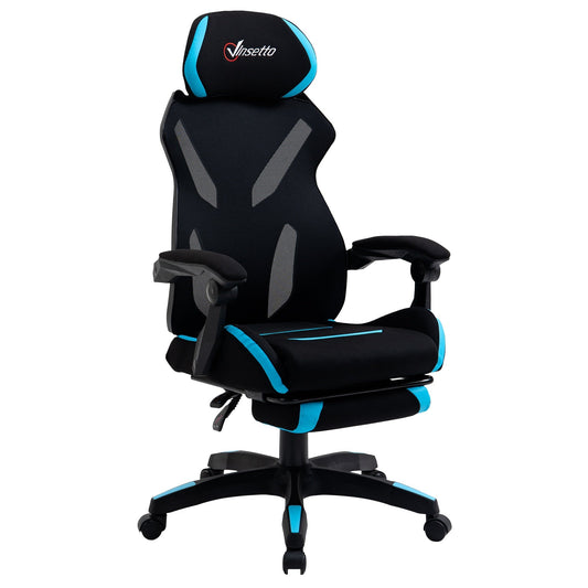 Gaming Chair with Lumbar Support, Ergonomic Office Chair with Adjustable Height in Black and Blue Fabric, 65x65x119-129cm