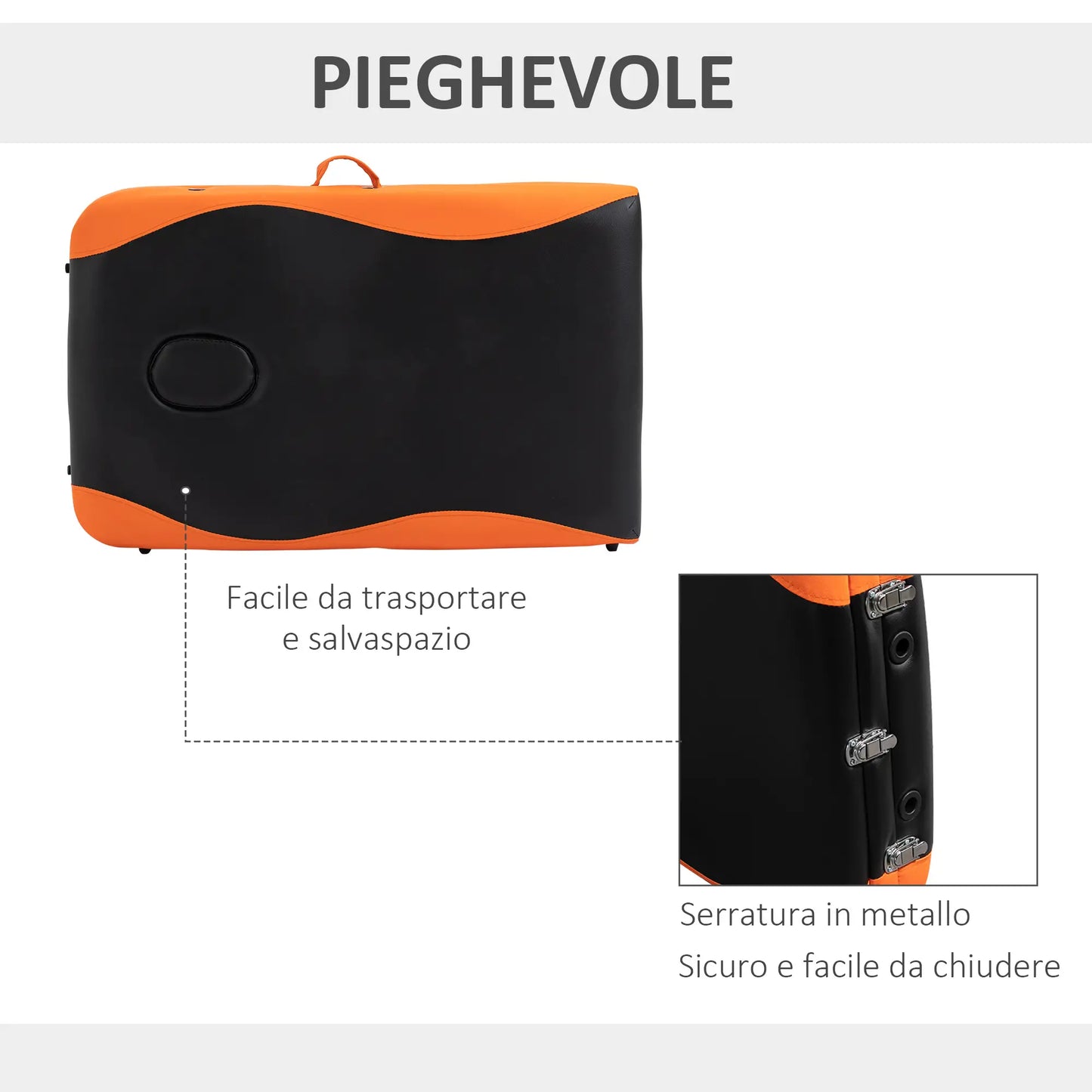 Foldable Massage and Beauty Table / Couch with Adjustable Height, Professional Massage Bed in Aluminum and Plastic, 215x60x61-84 cm, Black and Orange