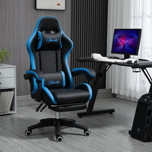 Gaming Chair with Adjustable Height and Reclining Backrest, 65x65x121-129 cm, Blue and Black