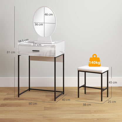 Dressing Table Set with Makeup Mirror, Drawer and Padded Stool, White