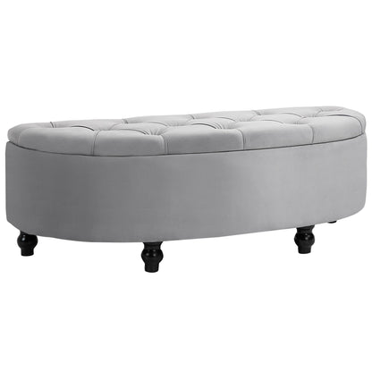 Padded Semicircle Bedside Storage Bench, Velvet and Wood, 120x46x42 cm, Light Grey