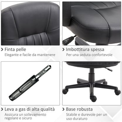 Ergonomic Swivel Office Chair, Height-Adjustable Faux Leather Office Chair, 60x60x94-103cm, Black