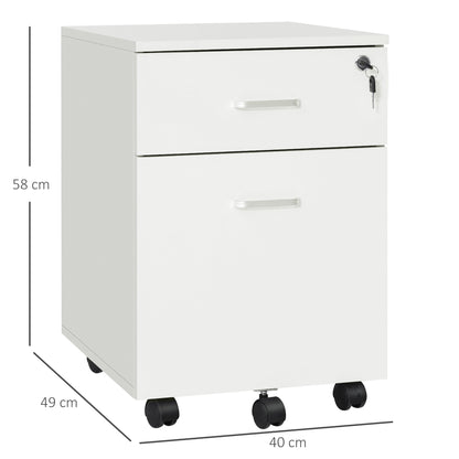 2 Drawer Office Chest with Lock and 5 Wheels, Chipboard, 40x49x58 cm, White