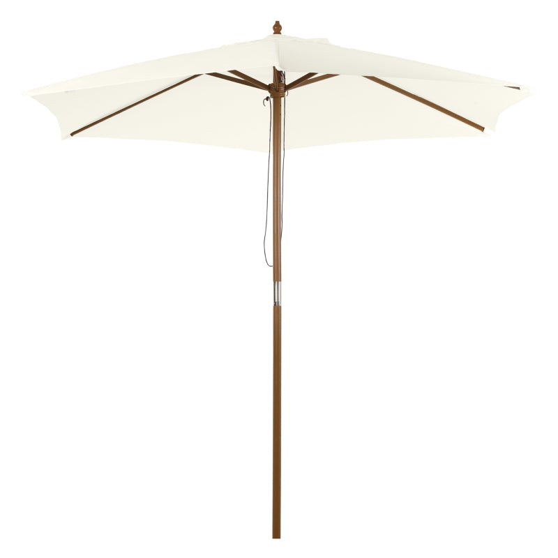 2.5x2.3 m 6-Rib Garden Umbrella, Wood and Polyester, Cream White