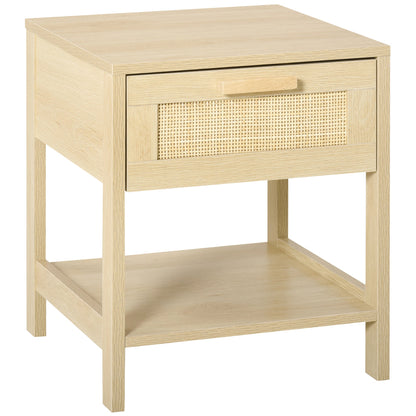 Modern Bedside Table with Drawer and Lower Shelf for Storage, in MDF, 40x40x48 cm, Wood color
