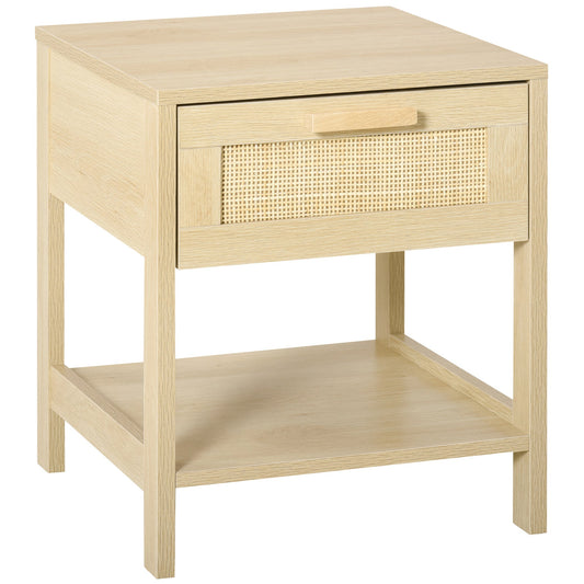 Modern Bedside Table with Drawer and Lower Shelf for Storage, in MDF, 40x40x48 cm, Wood color