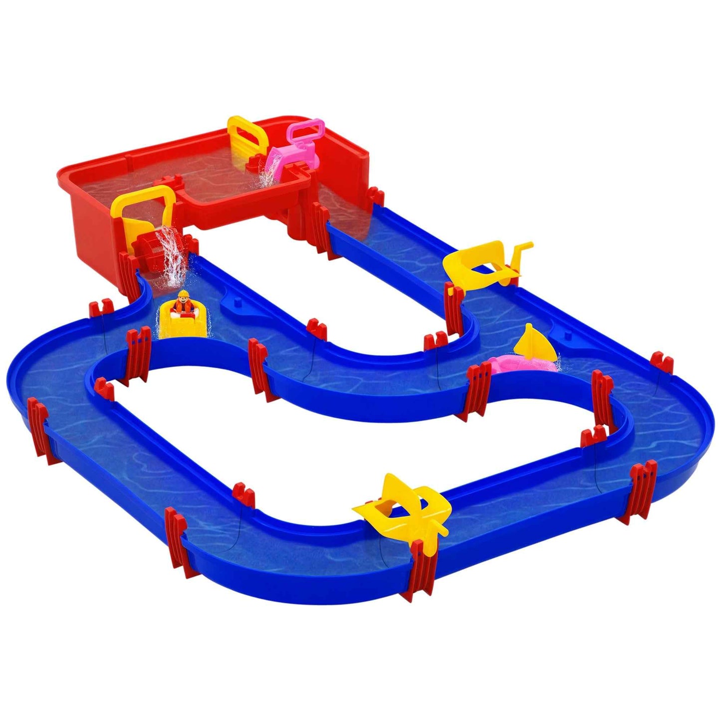 53-Piece Water Playset with Water and Sand, Water Trail for Children 3-6 Years with Accessories and Modular Parts, in PP, 123x90x7cm, Blue and Red