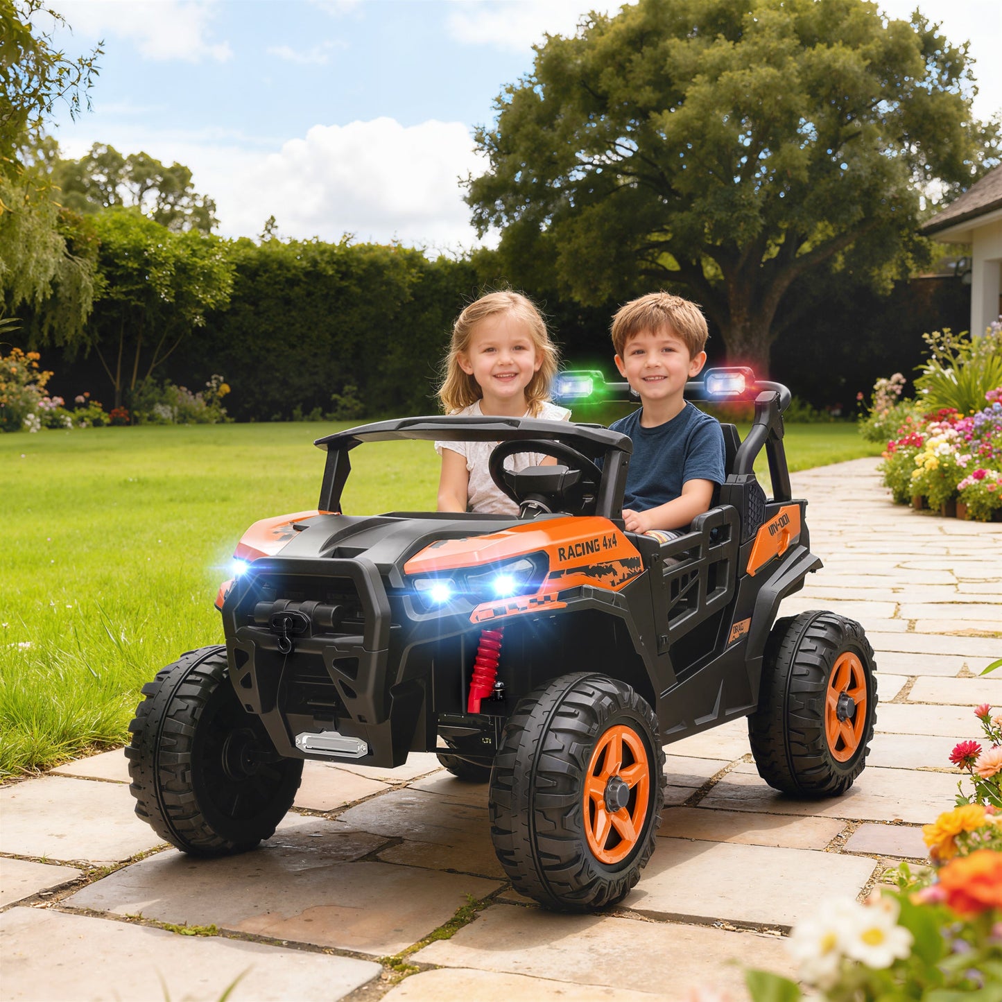 Electric Ride-On Toy Car for Children 3-8 Years, 24V, 2 Seats, Dual Motor, Remote Control and Soft Start, Orange