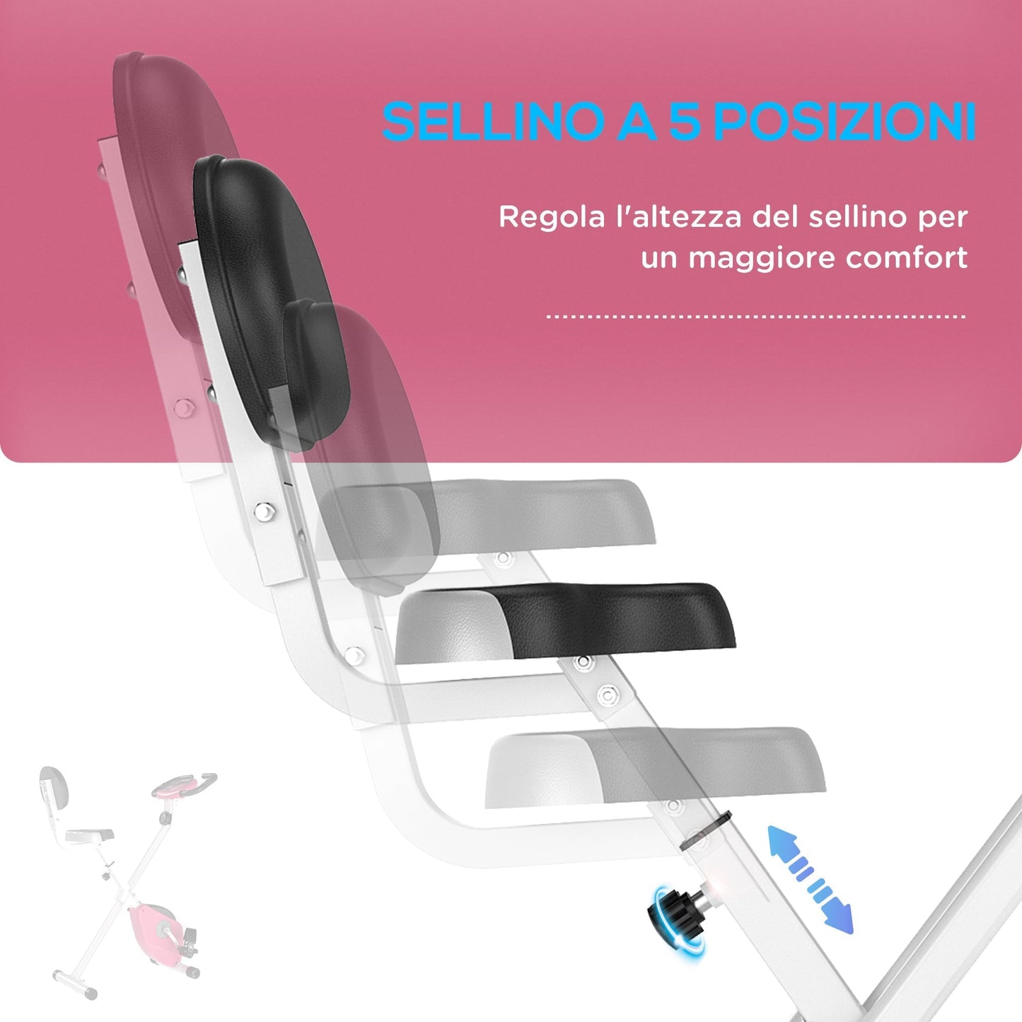 Folding Exercise Bike with 5 Adjustable Positions and 8 Levels of Magnetic Resistance, X-Shaped Structure, 43x97x109cm, Pink and White